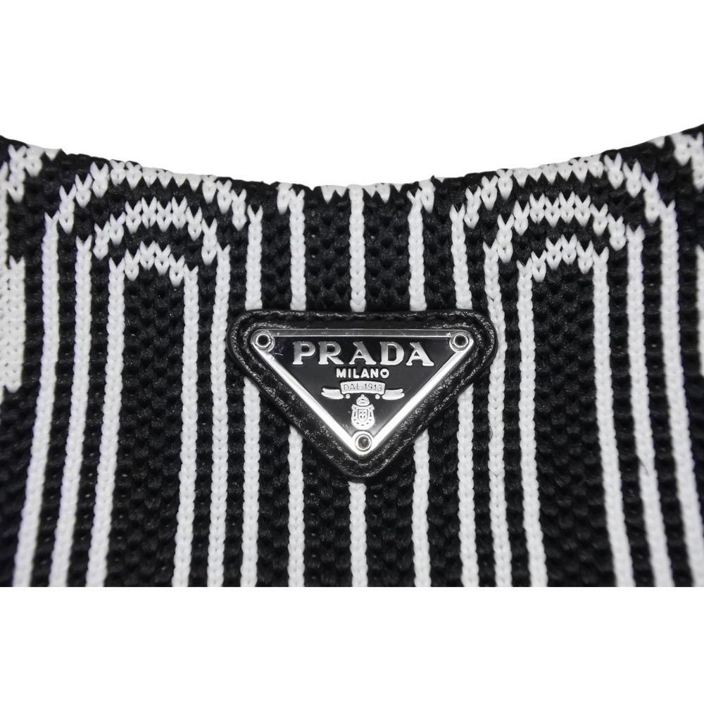 Prada Shoulder bag Cleo One black white knit Hobo jacquard - Picture 10 of 10